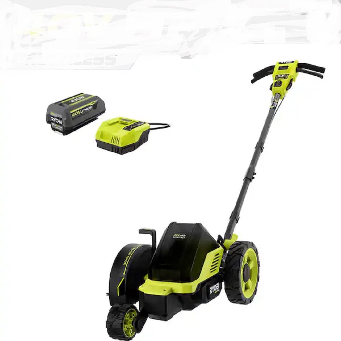 RYOBI 40V HP Brushless 9 in. Cordless Edger with 4.0 Ah Battery and Charger RY40760, GREEN